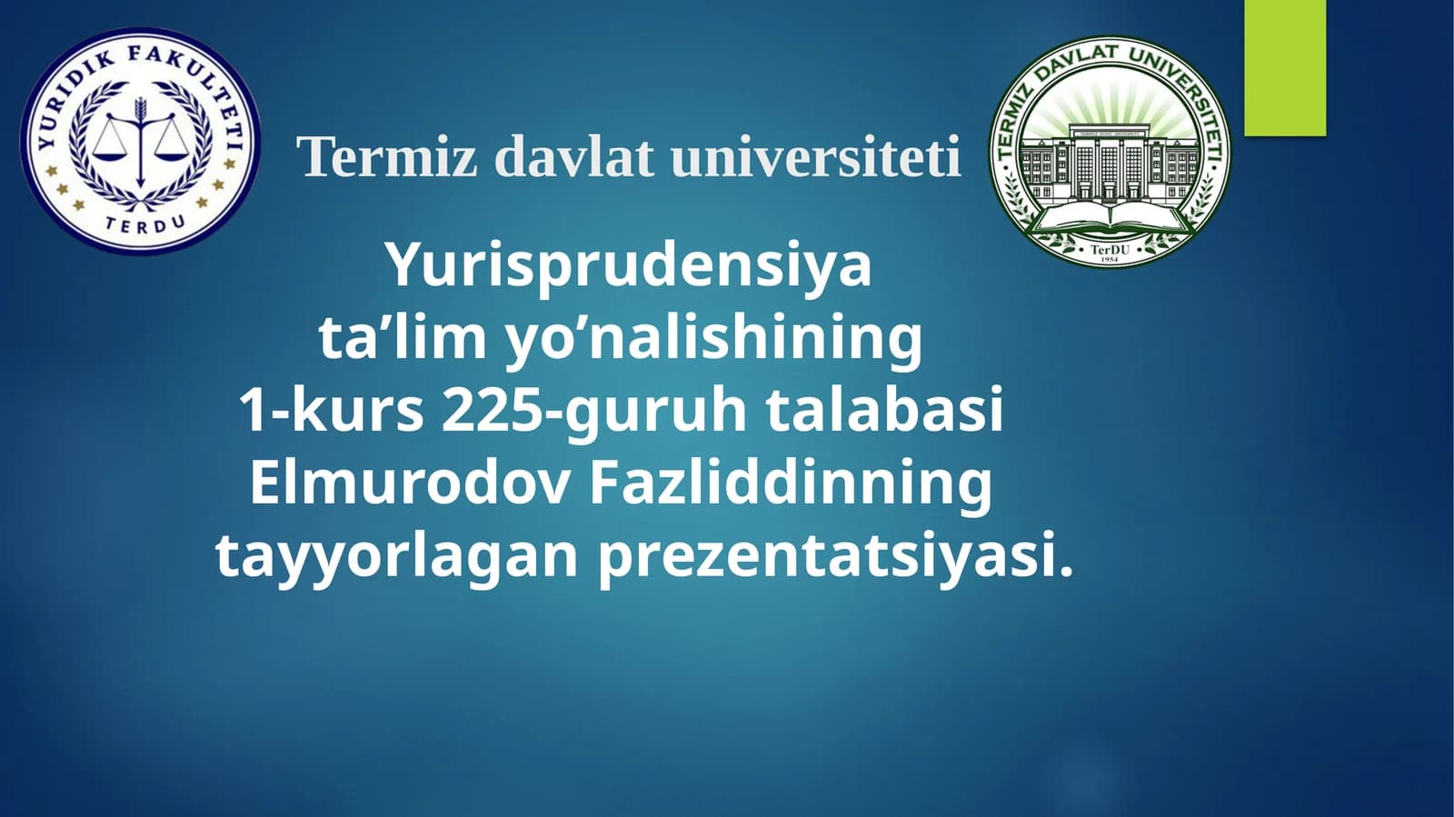 Elmurodov Fazliddinning Fuqarolik Huquqiy Munosabatlar Prezentatsiyasi