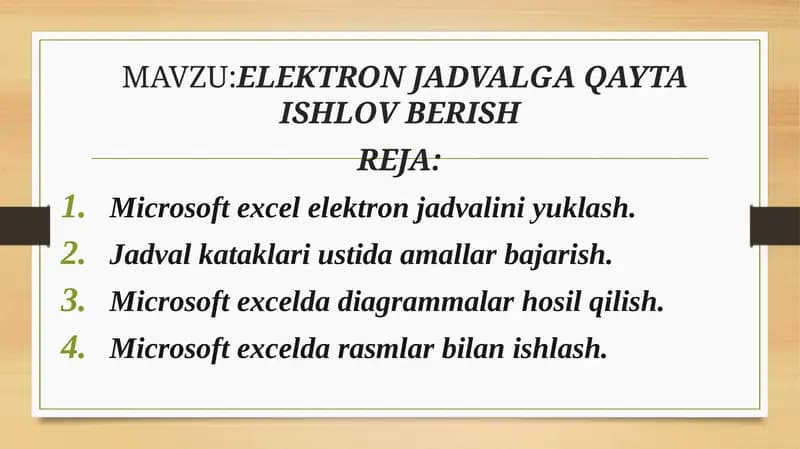 ELEKTRON JADVALGA QAYTA ISHLOV BERISH