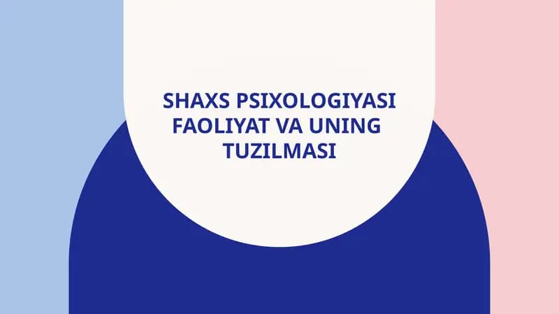 Shaxspsixologiyasi Faoliyat va Uning Tuzilmasi