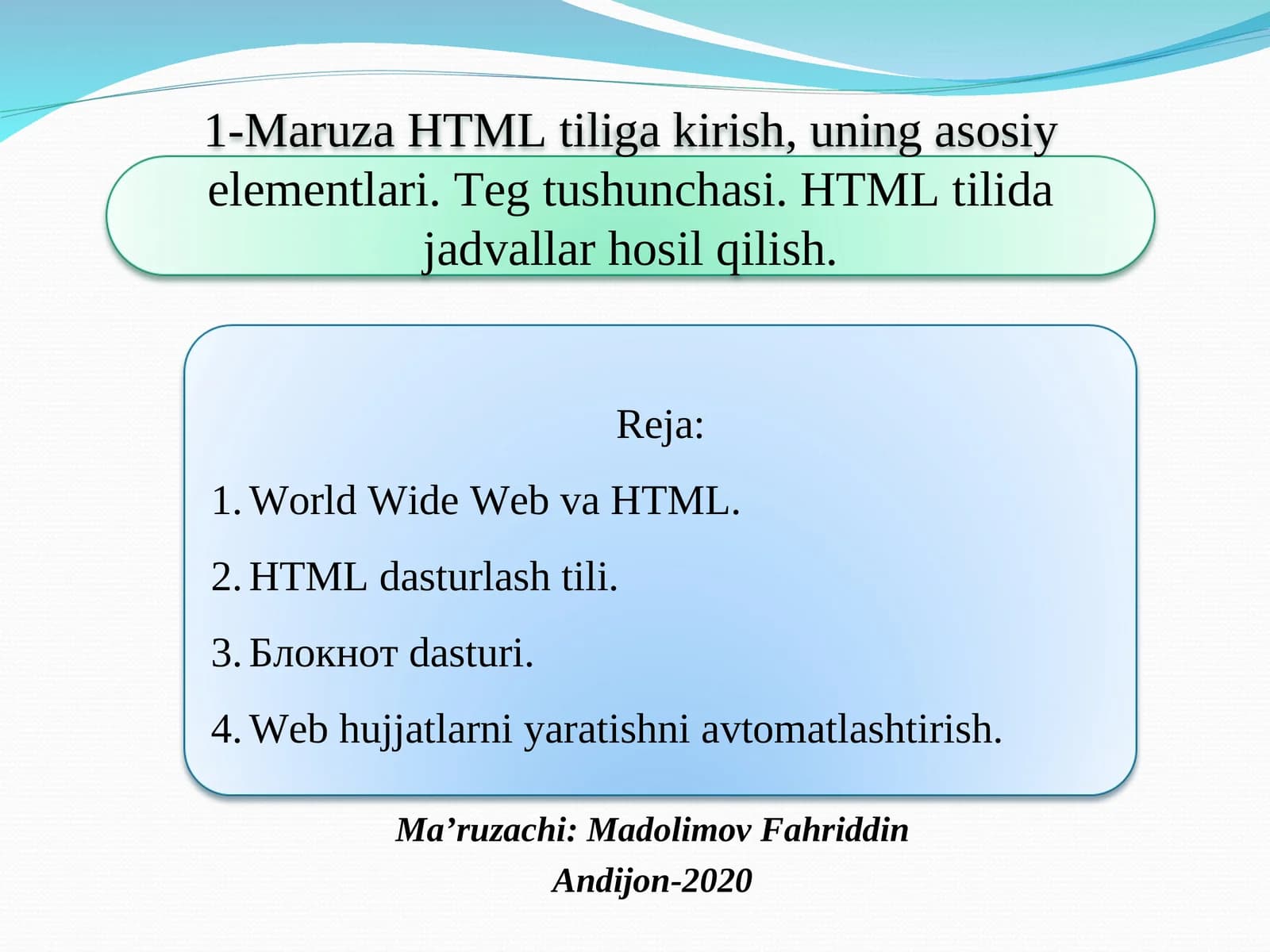 Maruza HTML tiliga kirish