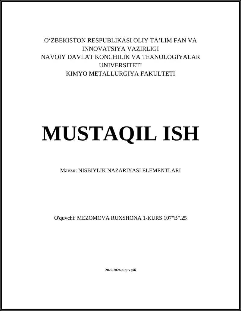 Nisbiylik nazariyasi elementlari