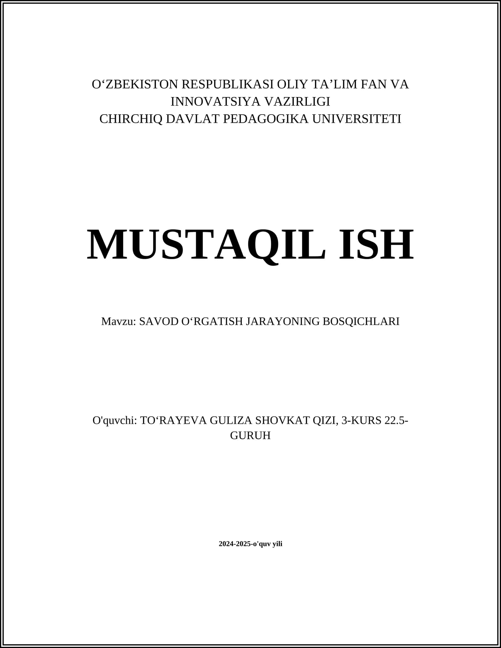 SAVOD OʻRGATISH JARAYONING BOSQICHLARI