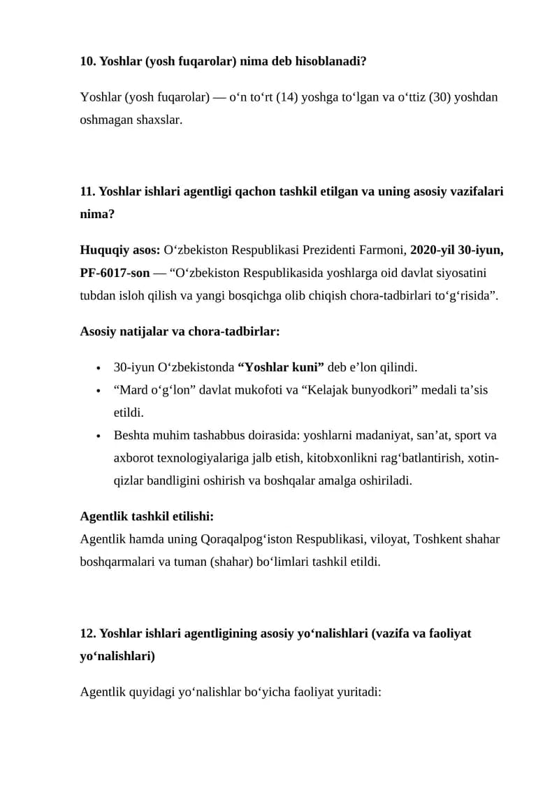 Yoshlar  yetakchiligi suhbat savollarri