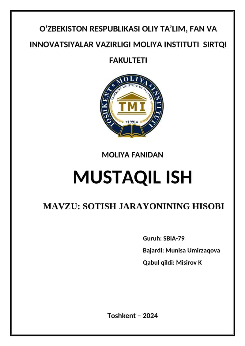 SOTISH JARAYONINING HISOBI