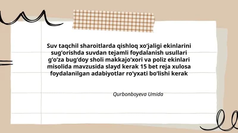 Suvdan tejamli foydalanish usullari sharoitlarda