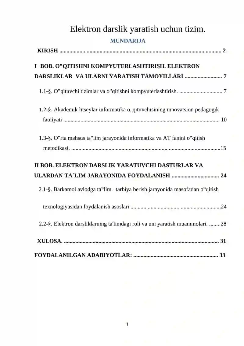 Elektron darslik yaratish uchun tizim