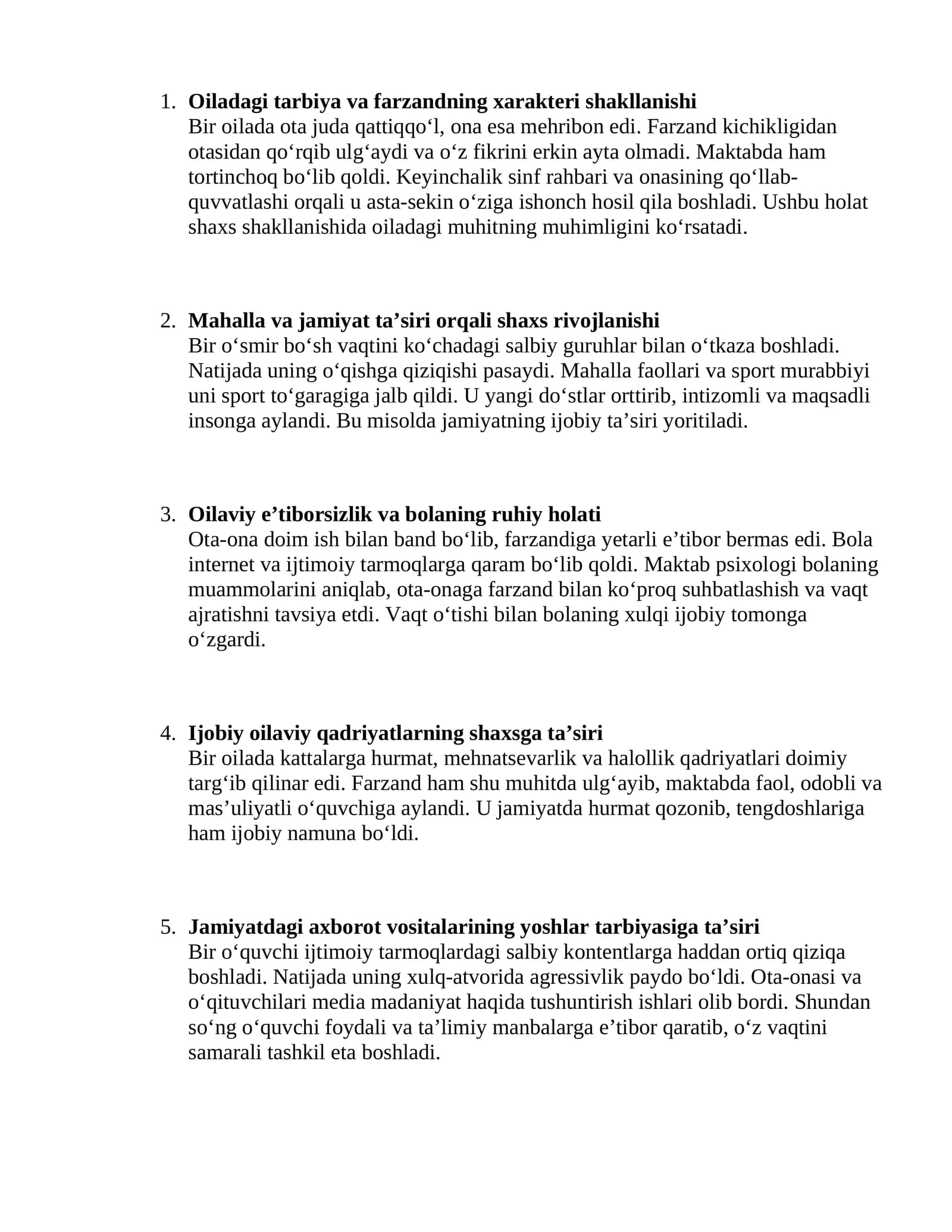Oiladagi tarbiya va farzandning xarakteri shakllanishi