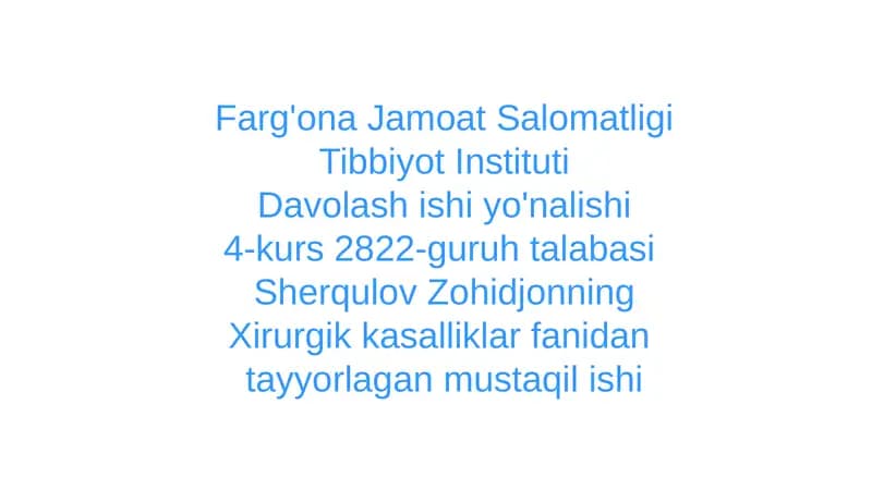 Kavshar kasalligi Davolashishiyo'nalishi