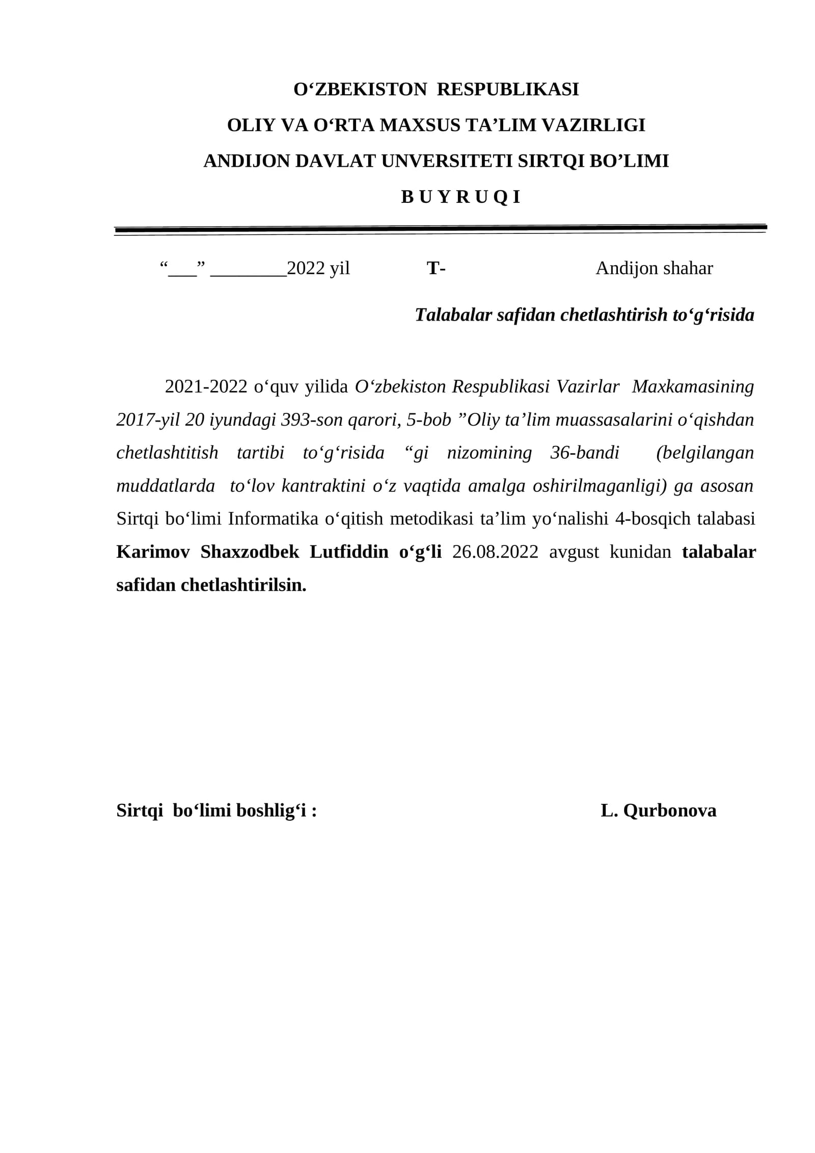 Talabalar safidan chetlashtirish to‘g‘risida