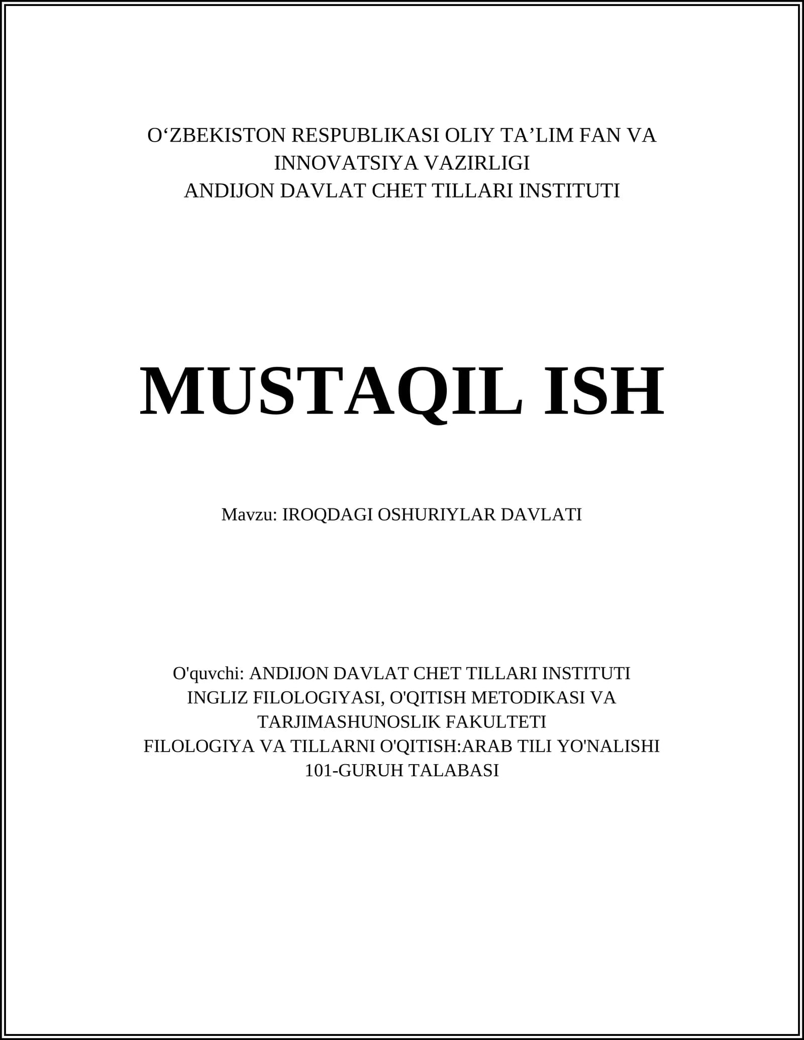 IROQDAGI OSHURIYLAR DAVLATI