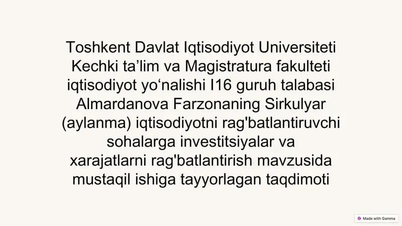 Sirkulyar Iqtisodiyotga Investitsiyalar