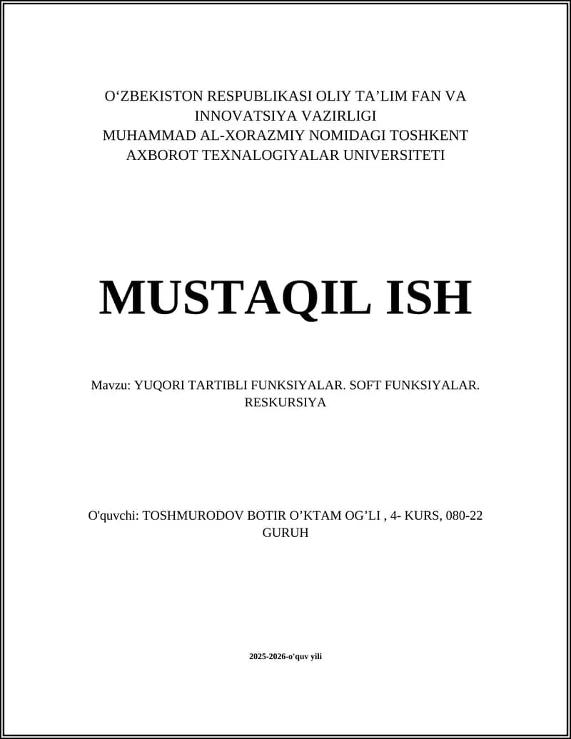 Yuqori tartibli funksiyalar