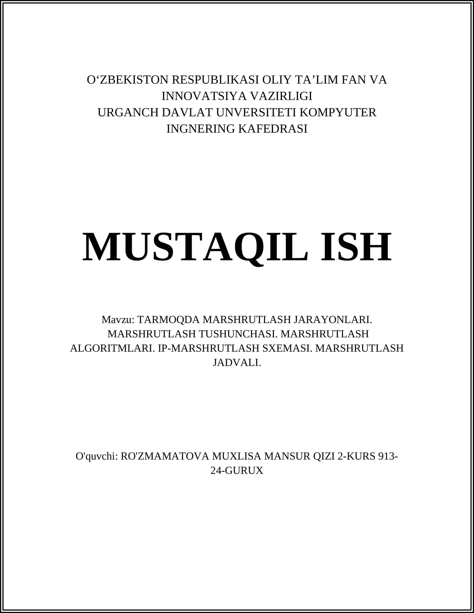 TARMOQDA MARSHRUTLASH JARAYONLARI