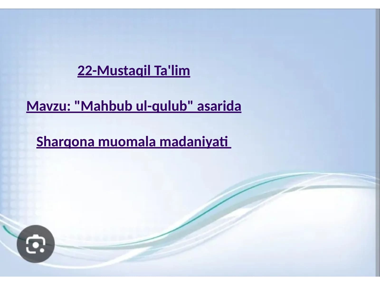 "Mahbubul-qulub"asaridaSharqonamuomalamadaniyati