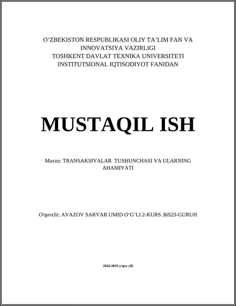 Transaksiyalar Tushunchasi