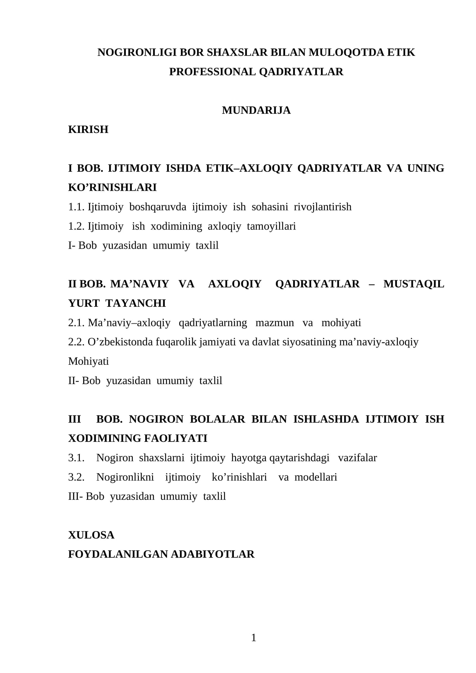 Nogironligi bor shaxslar bilan muloqotda etik professional qadriyatlar
