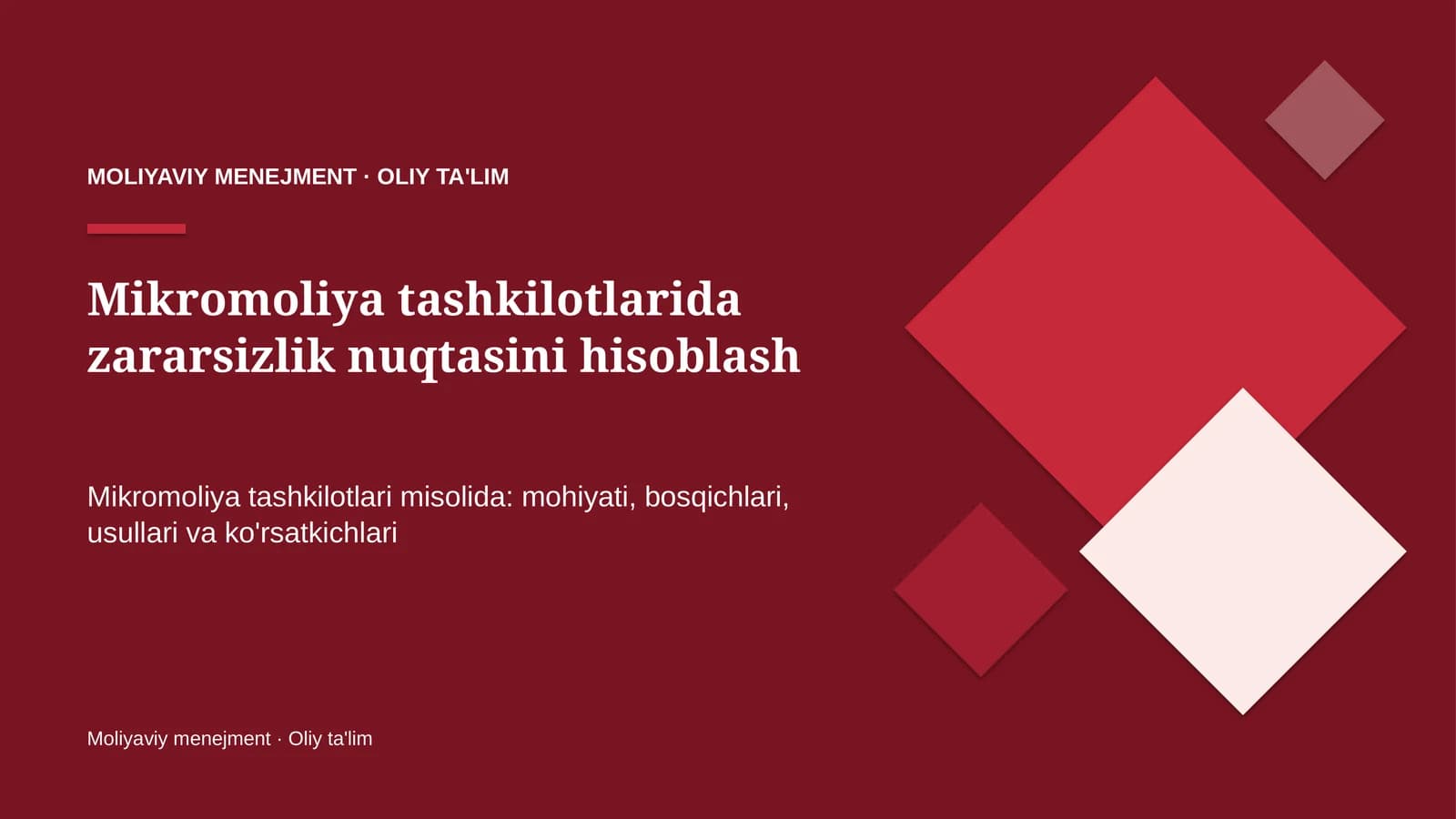 mikromoliya tashkilotlarida zararsizlik nuqtasini hisoblash 6480