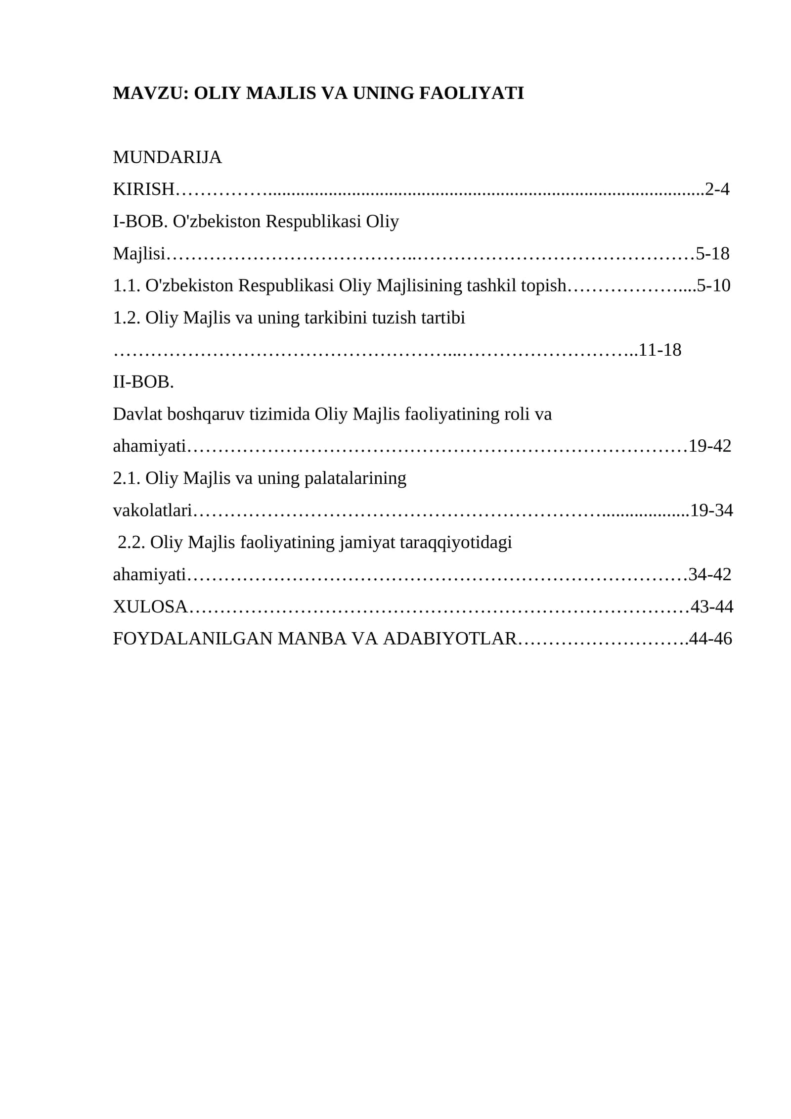 OLIY MAJLIS VA UNING FAOLIYATI