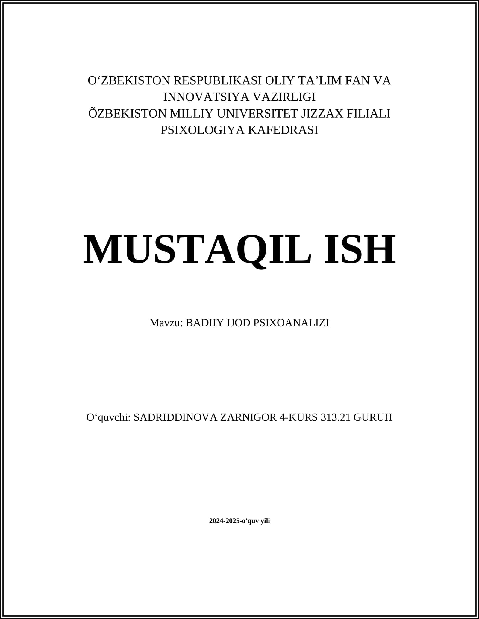 BADIIY IJOD PSIXOANALIZI