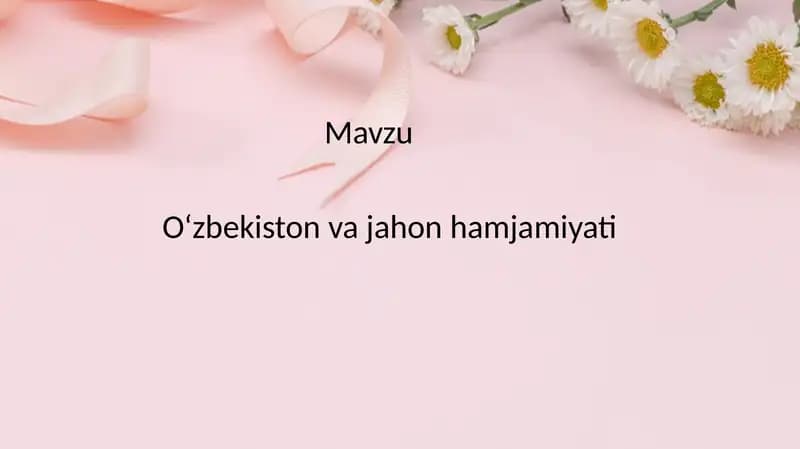O‘zbekiston va jahon hamjamiyati
