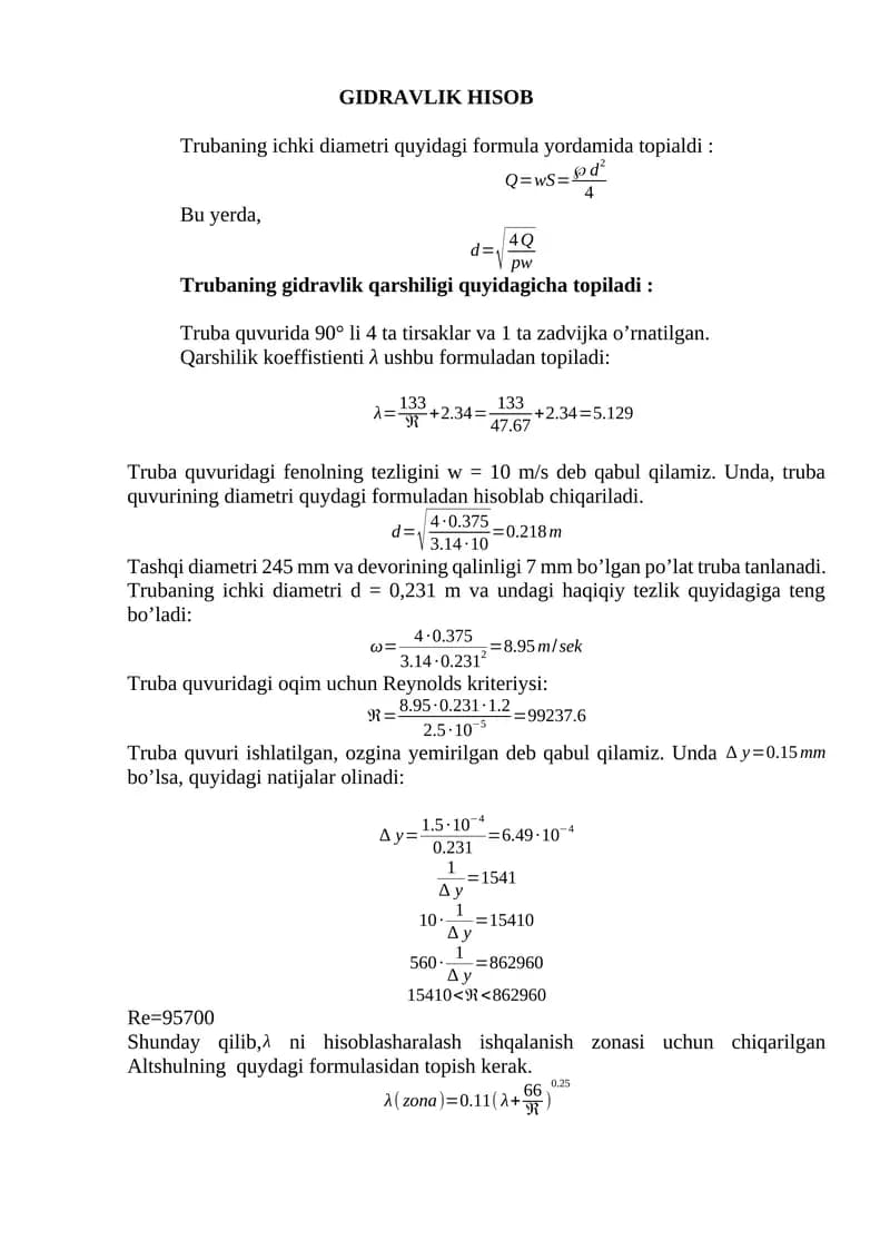 GIDRAVLIK HISOB