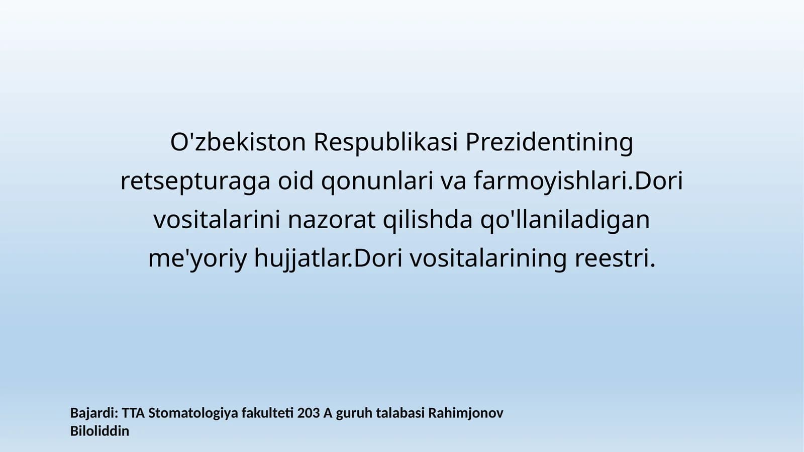 Dori vositalari va ularning nazorati
