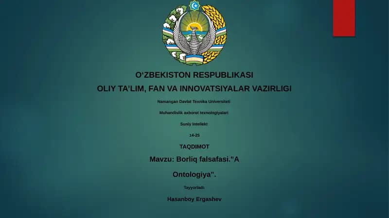 Borliq falsafasi."A Ontologiya"
