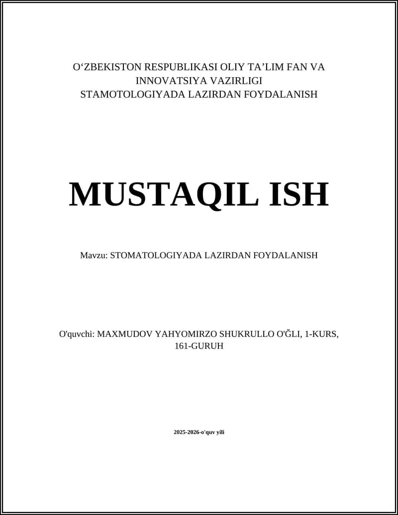 STOMATOLOGIYADA LAZIRDAN FOYDALANISH