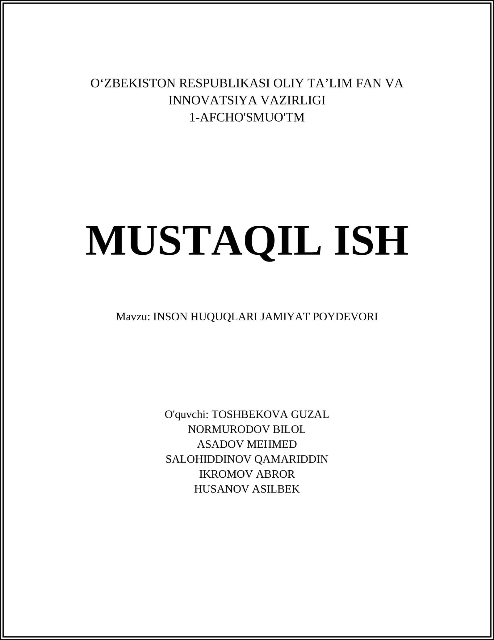 INSON HUQUQLARI JAMIYAT POYDEVORI