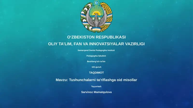 Tushunchalarni ta'riflashga oid misollar