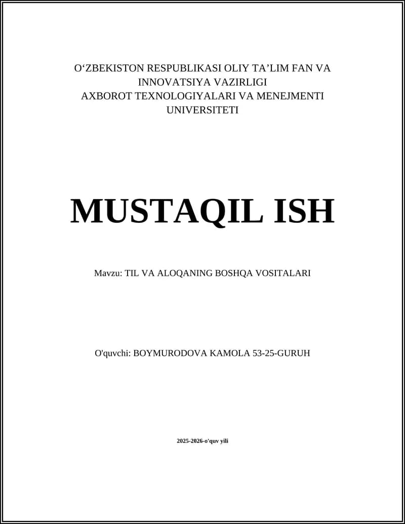 TIL VA ALOQANING BOSHQA VOSITALARI