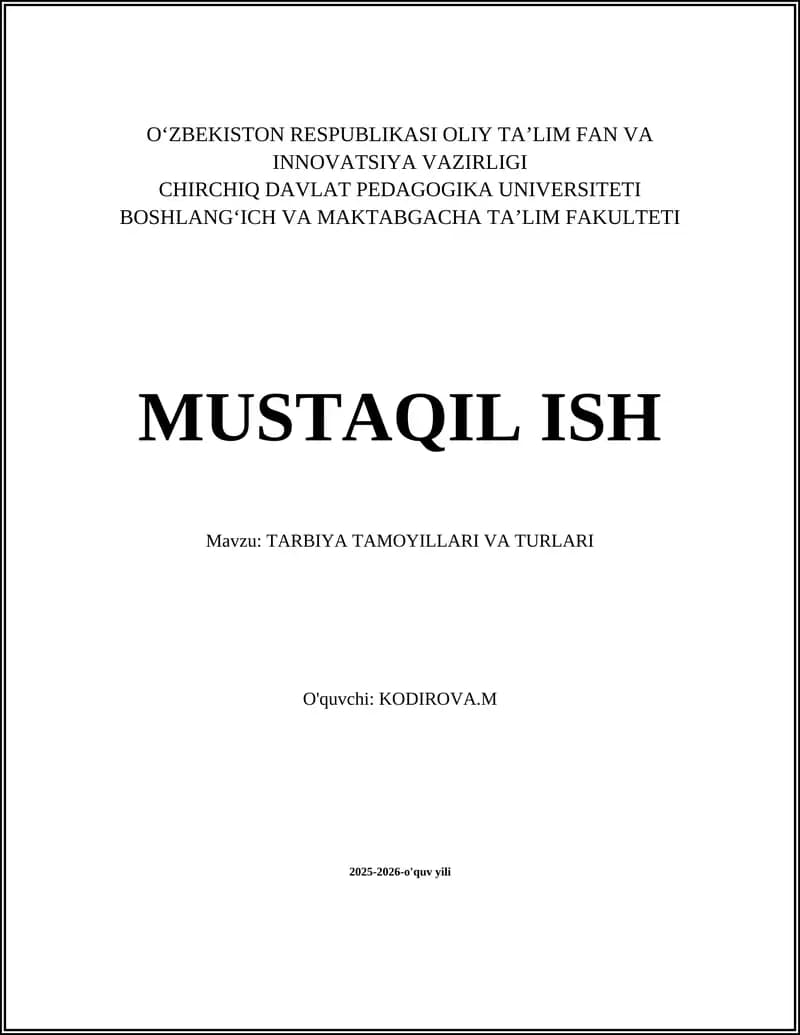 TARBIYA TAMOYILLARI VA TURLARI