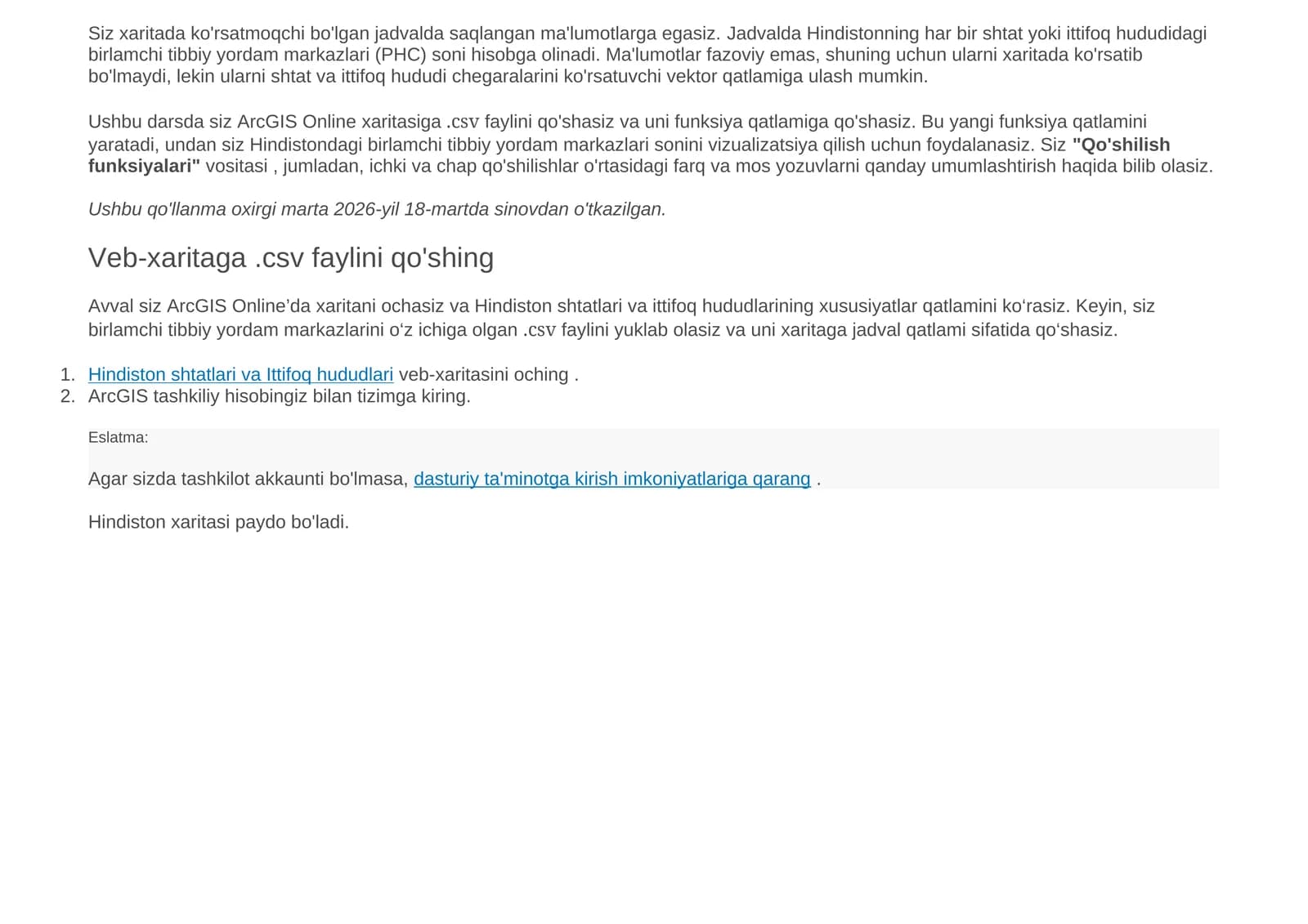 ArcGIS Onlinexaritasiga.csvfaylini