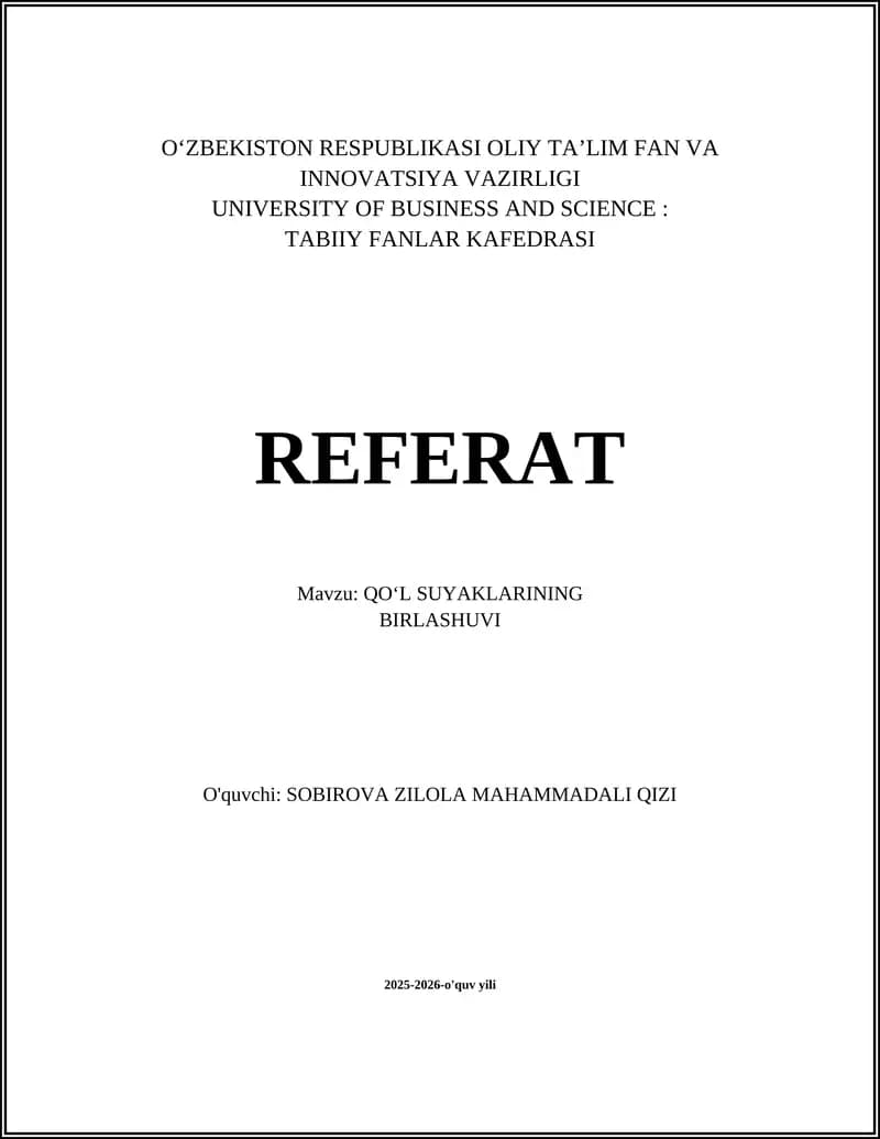 QO‘L SUYAKLARINING BIRLASHUVI