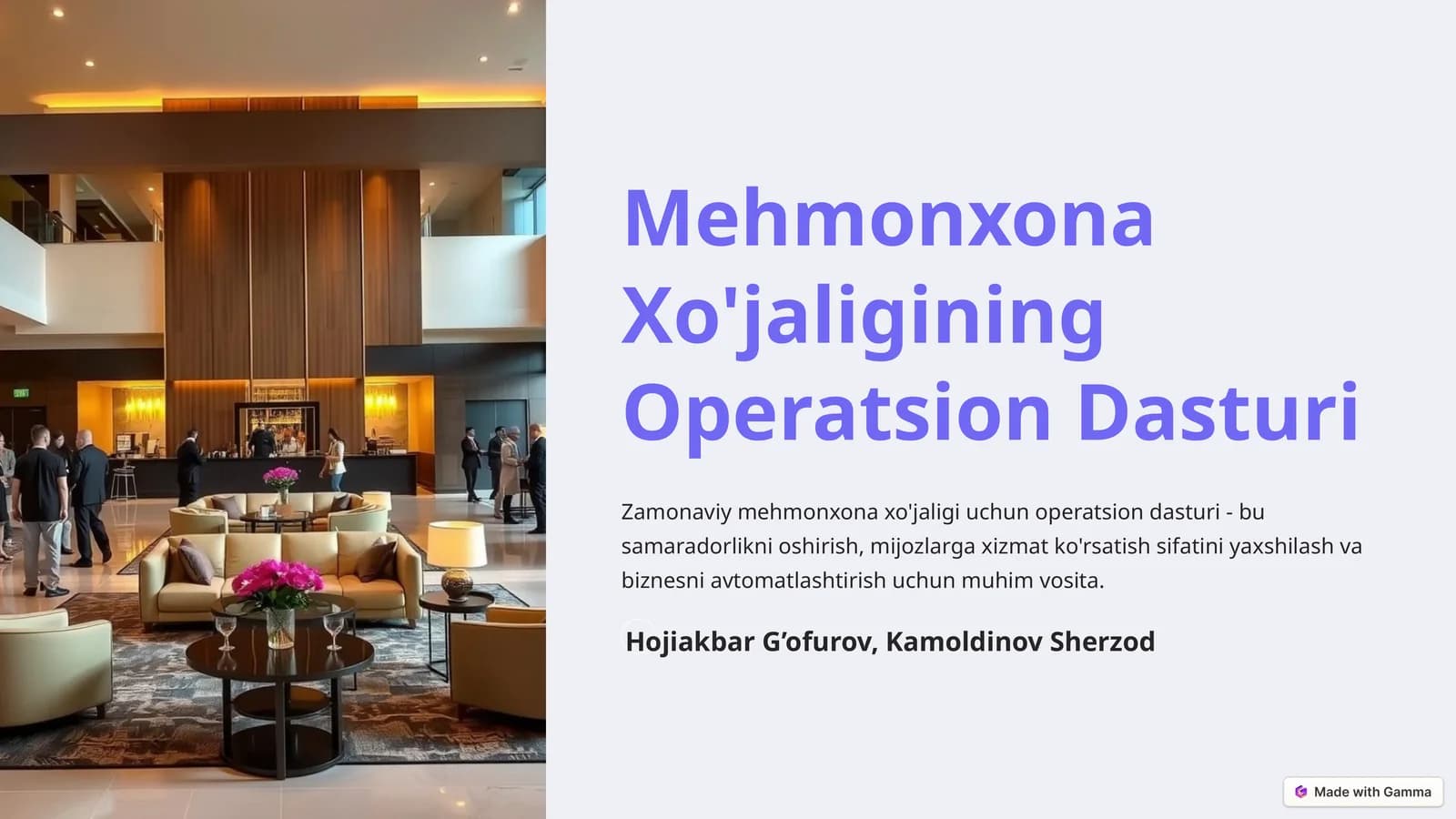 Mehmonxona Xo'jaligining Operatsion Dasturi
