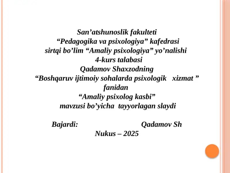 Amaliyp psixolog kasbi