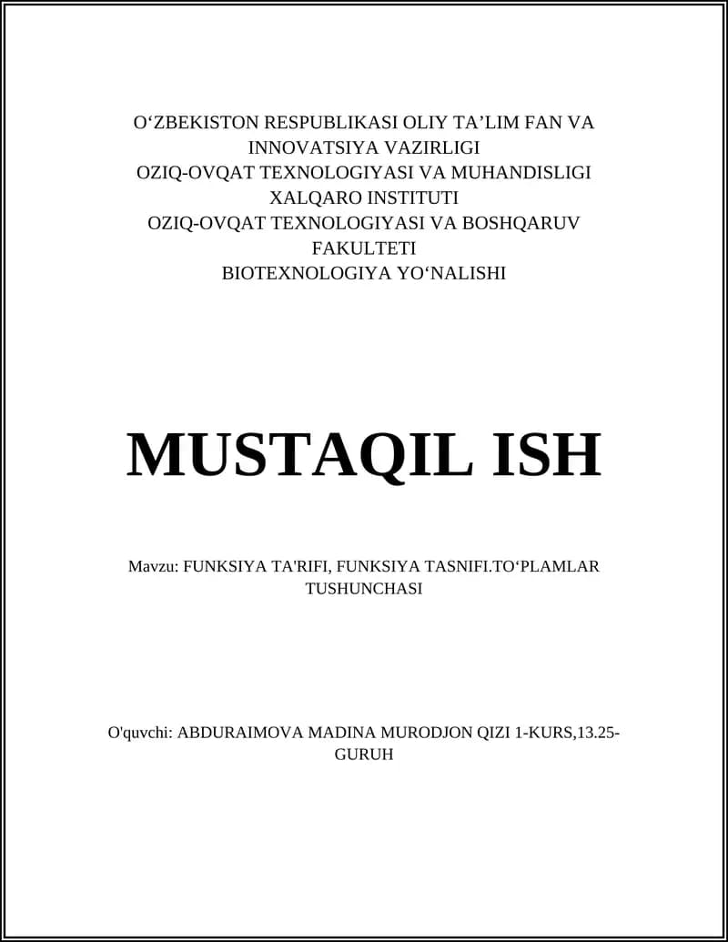 BIOTEXNOLOGIYA YO‘NALISHI