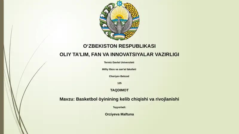 Basketbol òyinining kelib chiqishi va rivojlanishi
