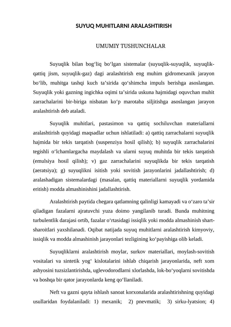 SUYUQ MUHITLARNI ARALASHTIRISH
