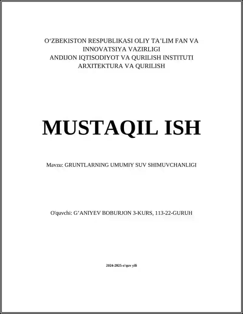 GRUNTLARNING UMUMIY SUV SHIMUVCHANLIGI