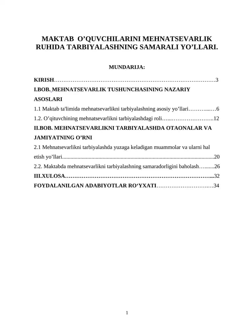 Mehnatsevarlikni tarbiyalashning samarali yo'llari