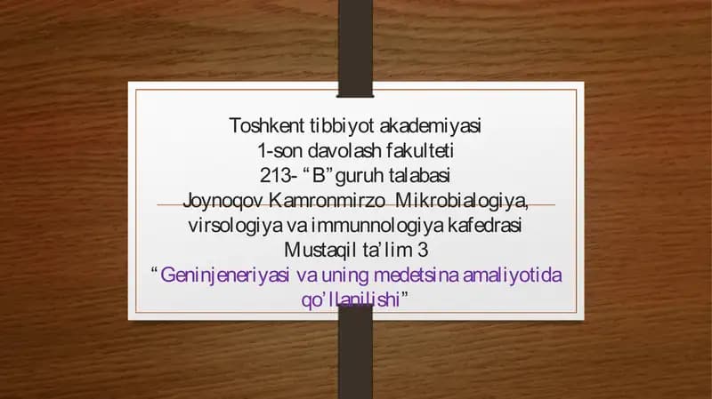 Genetik Injeneriya va Tibbiy Genetika