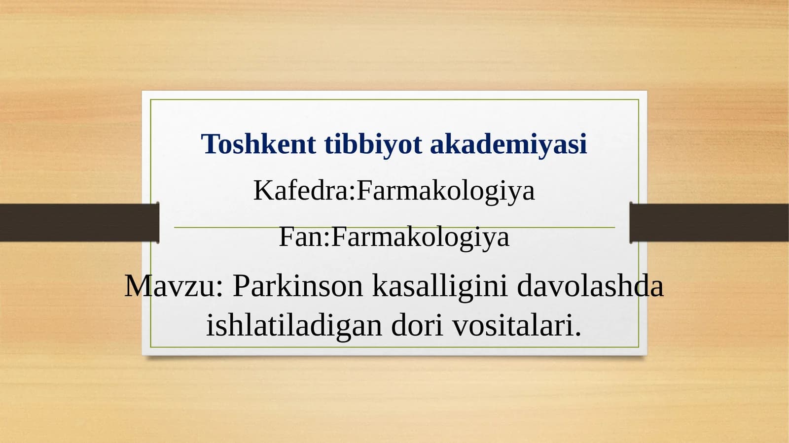 Parkinsonkasalligini davolashda ishlatiladigan dorivoshlar