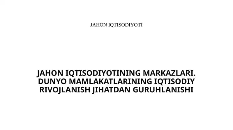 Jahon iqtisodiyoti
