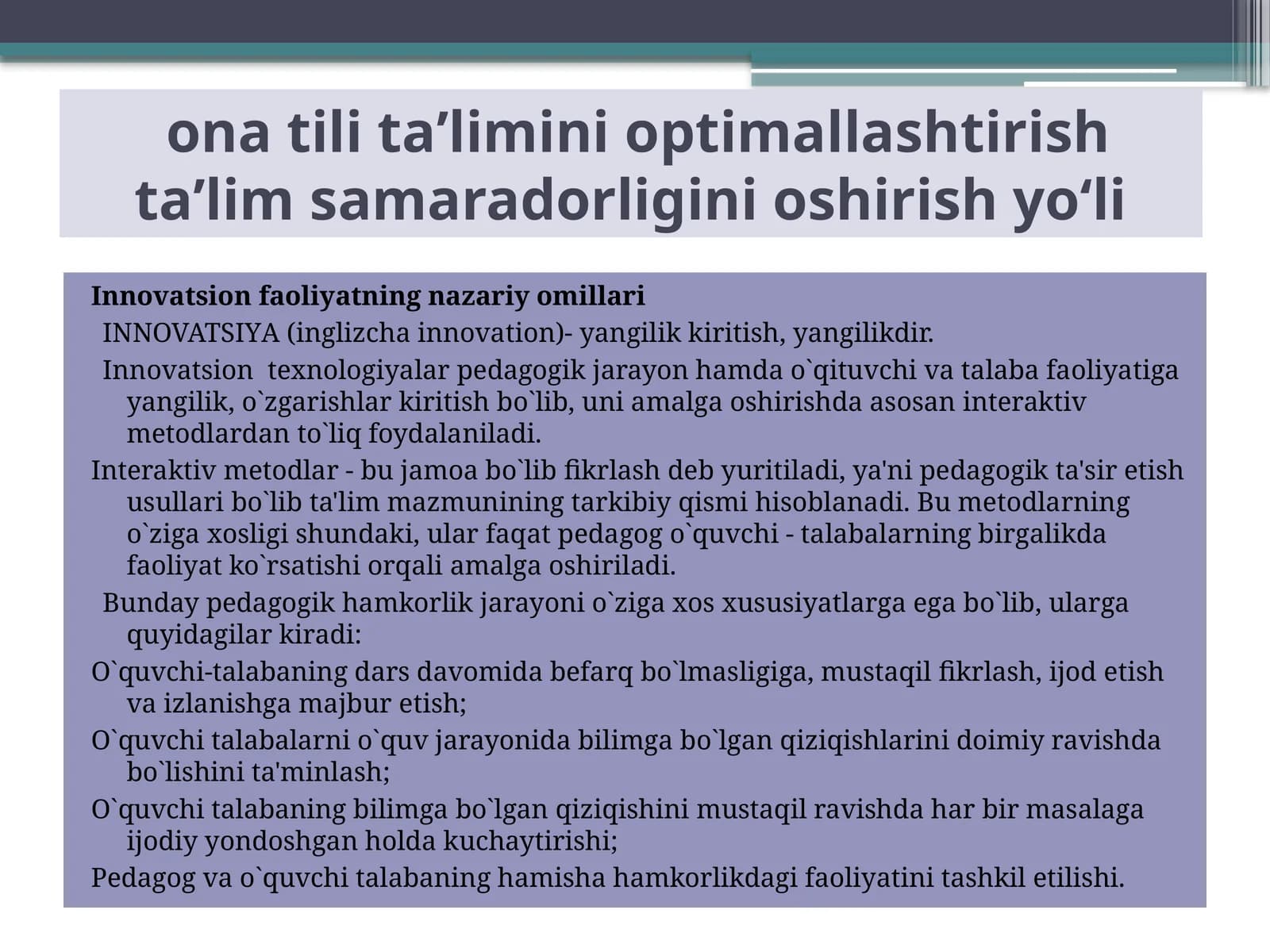 onatilitaʼliminioptimallashtirishtaʼlimsamaradorliginioshirishyo‘li