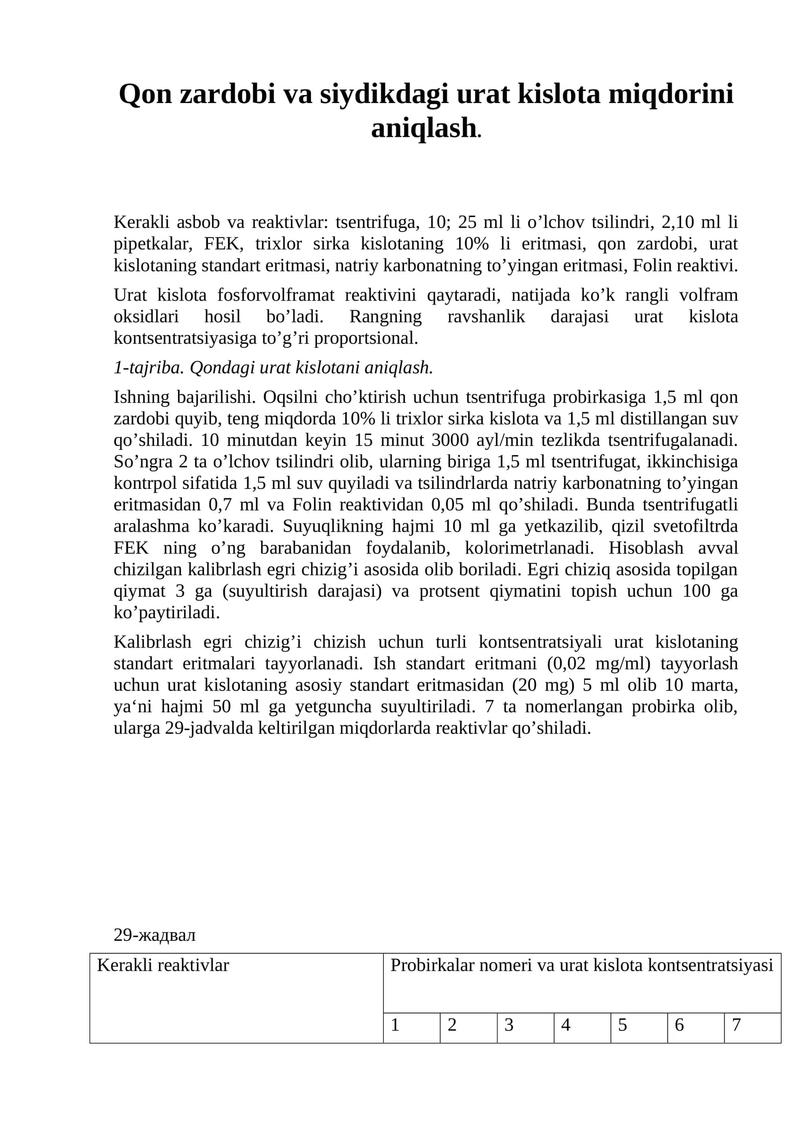 Urat kislota miqdorini aniqlash