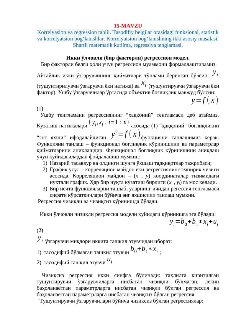 Korrelyasion va regression tahlil