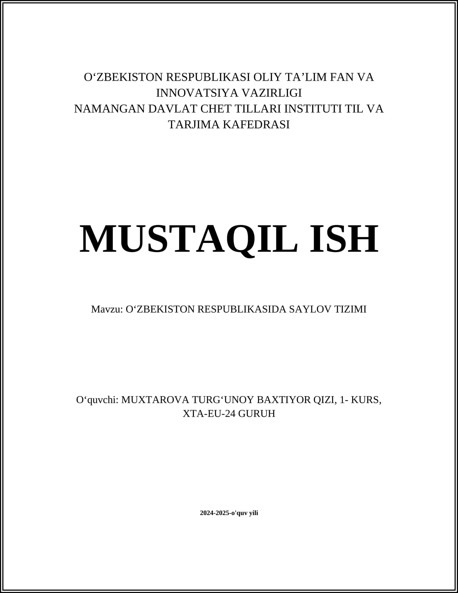 OʻZBEKISTON RESPUBLIKASIDA SAYLOV TIZIMI
