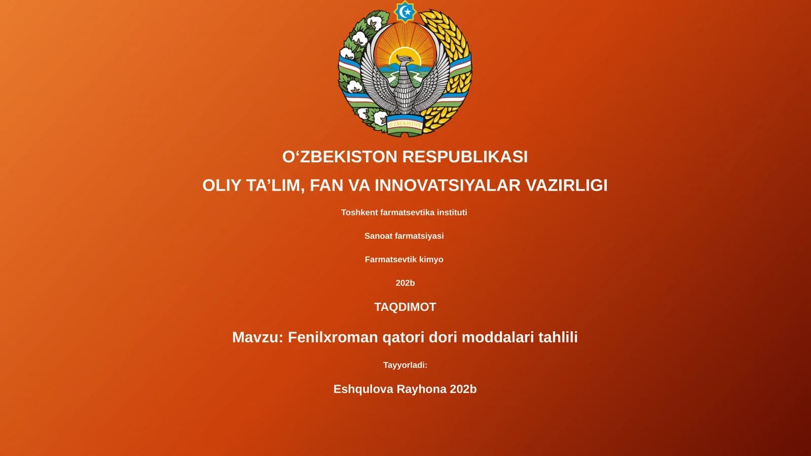 Fenilxroman qatori dori moddalari tahlili