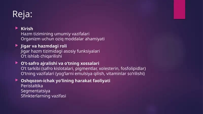 jigarning hazm jarayonidagi oʼrni